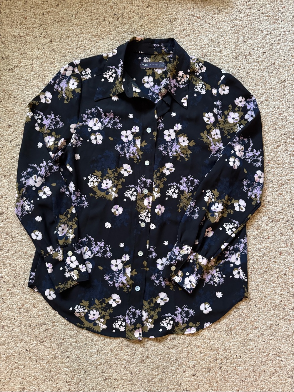 Marks & Spencer Black Floral Button-Down Shirt